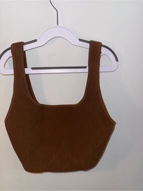 Aritzia Babaton Ribbed Square-Neck Crop Top in Chocolate Brown